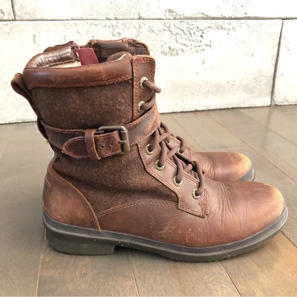 UGG Brown Wool Leather Boots Booties Winter Waterproof Women’s US 6, EUR 37 - Picture 2 of 16